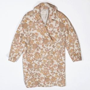 Sezane Jim Coat Beige Floral Flower Print Pattern Oversize Wool Collar Jacket 4